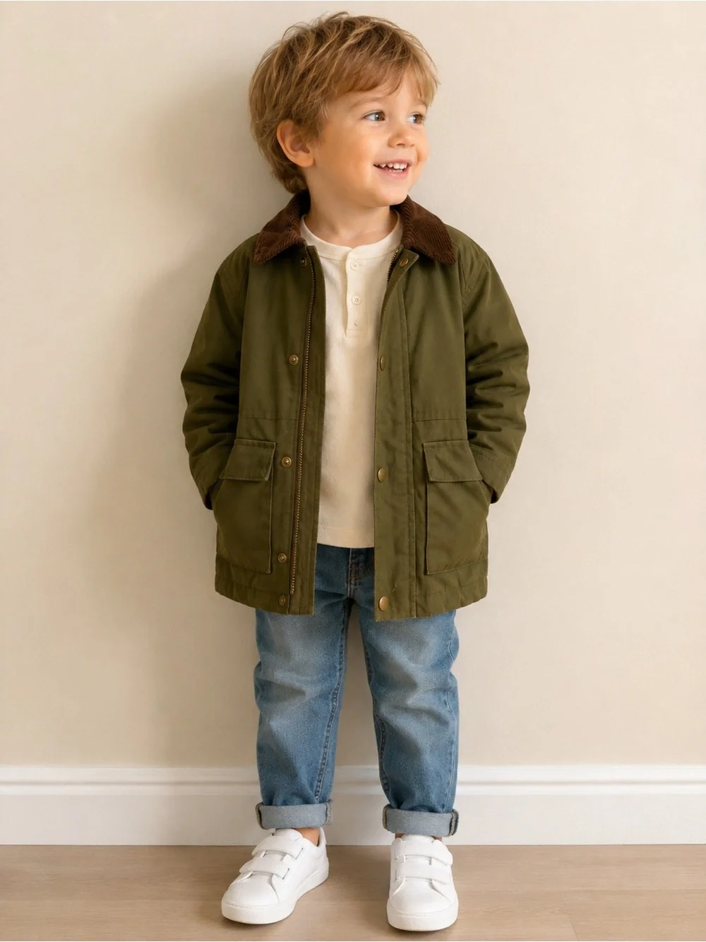Zara Kids Olive Green Sherpa Lined Utility Jacket 2-3Y 98 cm